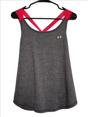 Under Armour Gray Tank with Bright Neon Hot Pink Crossback Straps XL